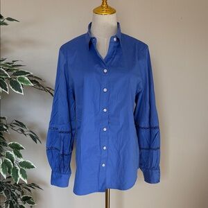 Chico’s Cobalt Blue Blouse with Puffed Sleeves & Braided Detail Size 2